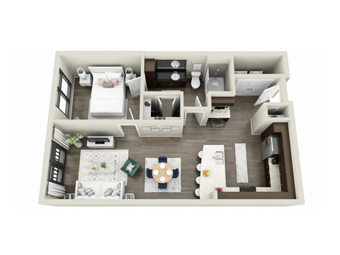 Floor plan for 1 bed, 1 bath, 690 sqft